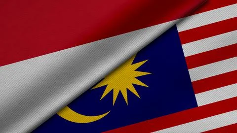 3D Rendering of two flags from Republic of Indonesia and Malaysia together wi Stock Illustration