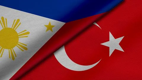 3D Rendering of two flags from Republic of the Philippines and Republic of Tu Illustrazione stock