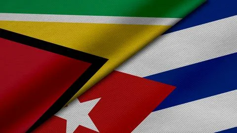3D Rendering of two flags from Republic of Guyana and Republic of Cuba toge.. Stock Illustration