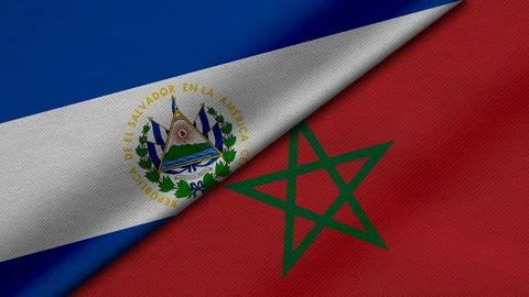 3D Rendering of two flags from Republic of El Salvador and Kingdom of Moroc.. Stock Illustration