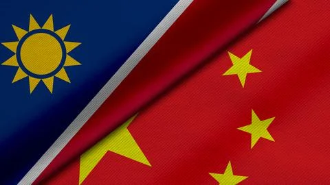 3D Rendering of two flags from Republic of Namibia and China together with .. Stock Illustration