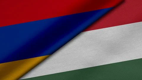 3D Rendering of two flags from Republic of Armenia and Hungary together wit.. Stock Illustration