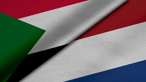 3D rendering of two flags of Republic of the Sudan and Netherlands together.. Stock Illustration