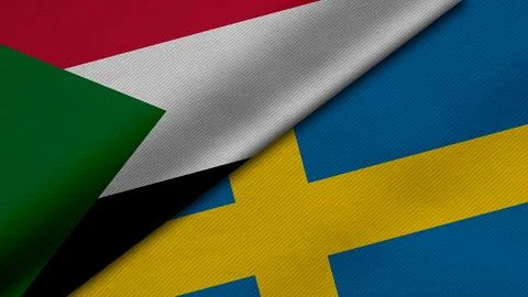3D rendering of two flags of Republic of the Sudan and Kingdom of Sweden to.. Stock Illustration