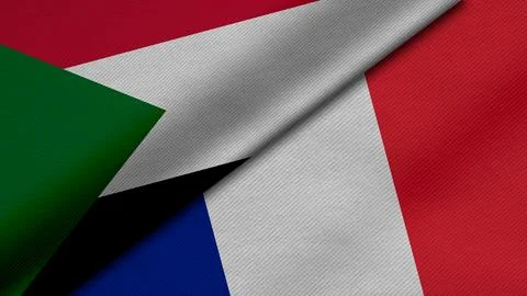 3D rendering of two flags of Republic of the Sudan and French Republic toge.. Stock Illustration