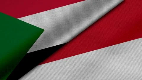 3D rendering of two flags of Republic of the Sudan and Republic of Indonesi.. Stock Illustration