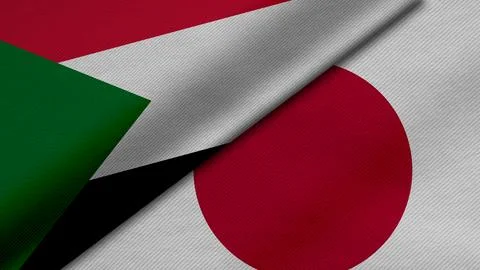 3D rendering of two flags of Republic of the Sudan and Japan together with .. Stock Illustration