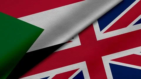 3D rendering of two flags of Republic of the Sudan and United Kingdom or Br.. Stock Illustration