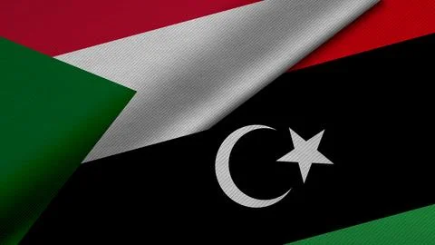 3D rendering of two flags of Republic of the Sudan and State of Libya toget.. Stock Illustration
