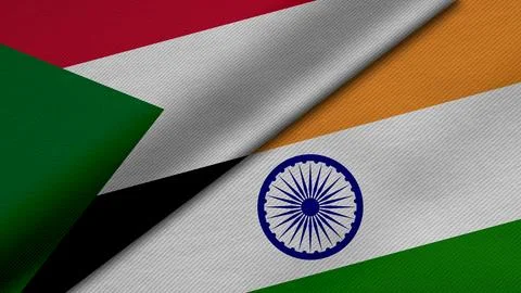 3D rendering of two flags of Republic of the Sudan and India together with .. Stock Illustration