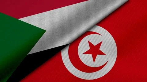 3D rendering of two flags of Republic of the Sudan and Republic of Tunisia .. Stock Illustration