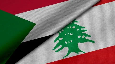 3D rendering of two flags of Republic of the Sudan and Lebanon  together wi.. Stock Illustration