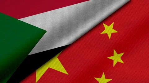 3D rendering of two flags of Republic of the Sudan and China together with .. Stock Illustration