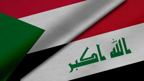 3D rendering of two flags of Republic of the Sudan and Republic of Iraq tog.. Stock Illustration