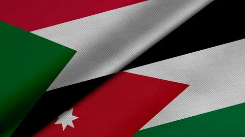 3D rendering of two flags of Republic of the Sudan and Kingdom of Jordan to.. Stock Illustration