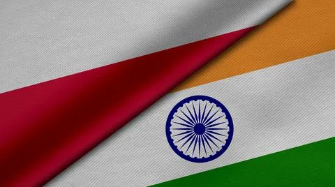 3D Rendering of two flags from Republic of Poland and india together with fab Foto stock