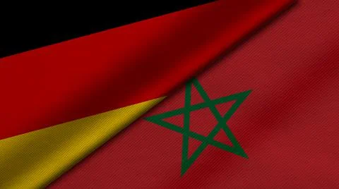 3D Rendering of two flags from Republic of Germany and Kingdom of Morocco tog Foto stock