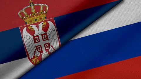 3D Rendering of two flags of republic of serbia and Russian Federation togeth Foto stock