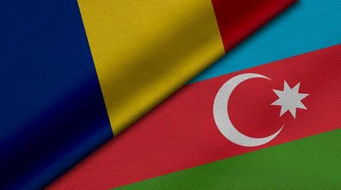 3D Rendering of two flags from Romania and Republic of Azerbaijan together wi Stock Illustration