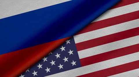 3D Rendering of two flags from Russian Federation and State of  United States Stock Illustration