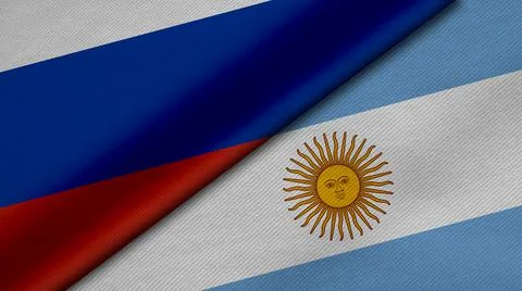 3D Rendering of two flags from Russian Federation and Argentine Republic toge Stock Illustration