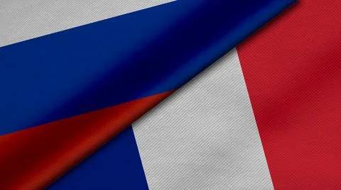 3D Rendering of two flags from Russian Federation and French Republic togethe Stock Illustration