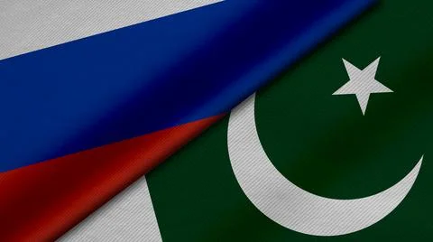 3D Rendering of two flags from Russian Federation and Republic of pakistan  t Stock Illustration