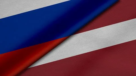 3D Rendering of two flags from Russian Federation and Republic of Latvia toge Stock Illustration