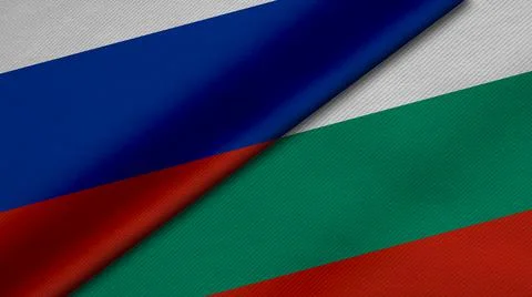 3D Rendering of two flags from Russian Federation and Republic of Bulgaria to Stock Illustration