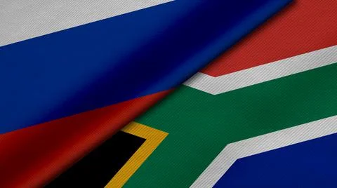 3D Rendering of two flags from Russian Federation and Republic of South Afric Illustrazione stock