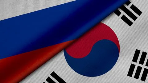 3D Rendering of two flags from Russian Federation and Republic of Korea toget Stock Illustration