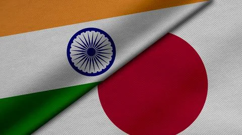 3D Rendering of two flags from Socialist india and japan together with fabric Stock Illustration