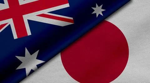3D Rendering of two flags from Socialist Commonwealth of Australia and japan  Stock Illustration