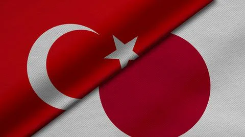 3D Rendering of two flags from Socialist Republic of Turkey  and japan togeth Stock Illustration