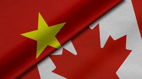 3D Rendering of two flags from Socialist Republic of Vietnam and Canada toget Stock Illustration