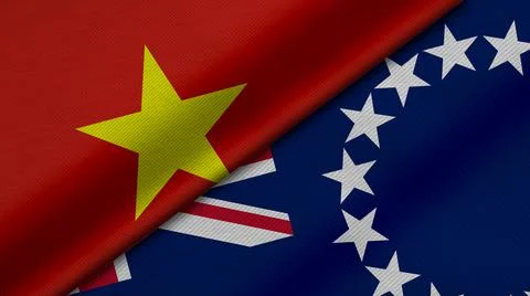 3D Rendering of two flags from Socialist Republic of Vietnam and Cook Islands Stock Illustration
