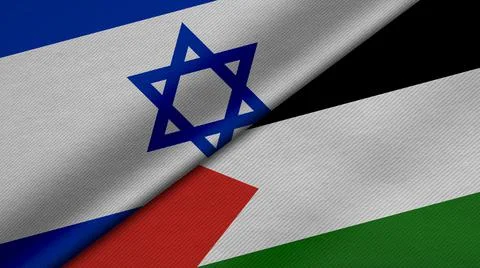 3D Rendering of two flags from State of Israel and State of Palestine togethe Stock Illustration