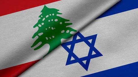 3D Rendering of two flags from State of Israel and Lebanon together with fabr Stock Illustration