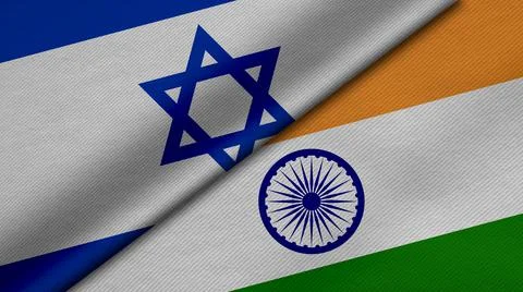 3D Rendering of two flags from State of Israel and India together with fabric Stock Illustration