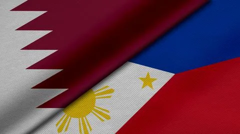 3D Rendering of two flags of State of Qatar and Republic of the Philippines t Stock Illustration