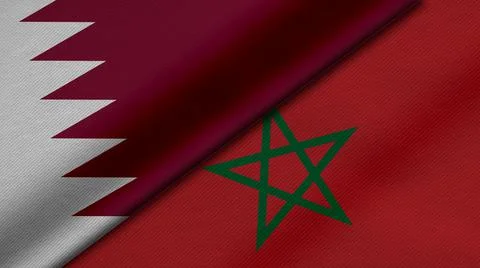 3D Rendering of two flags of State of Qatar and Kingdom of Morocco together w Stock Illustration
