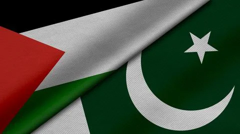 3D Rendering of two flags from State of Palestine and Republic of pakistan to Stock Illustration