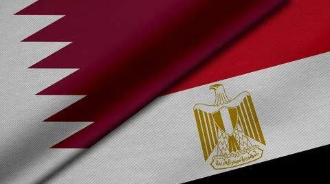 3D Rendering of two flags of State of Qatar and Russian Federation together w Stock Illustration