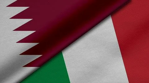 3D Rendering of two flags of State of Qatar and Italian Republic together wit Illustrazione stock