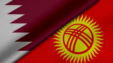 3D Rendering of two flags of State of Qatar and Kyrgyz Republic together with Stock Illustration