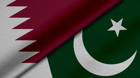 3D Rendering of two flags from State of Qatar and Republic of pakistan togeth Stock Illustration