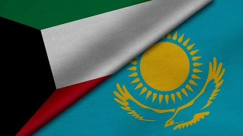 3D Rendering of two flags from State of Kuwait and Republic of Kazakhstan tog Stock Illustration