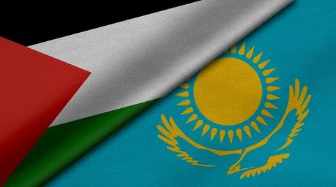 3D Rendering of two flags from State of Palestine and Republic of Kazakhstan  Stock Illustration