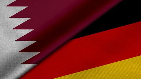 3D Rendering of two flags from State of Qatar and Republic of Germany togethe Illustrazione stock