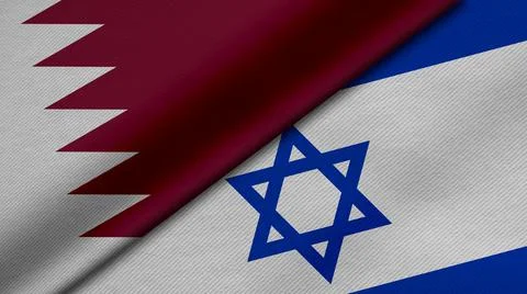 3D Rendering of two flags from State of Qatar and State of Israel together wi Stock Illustration